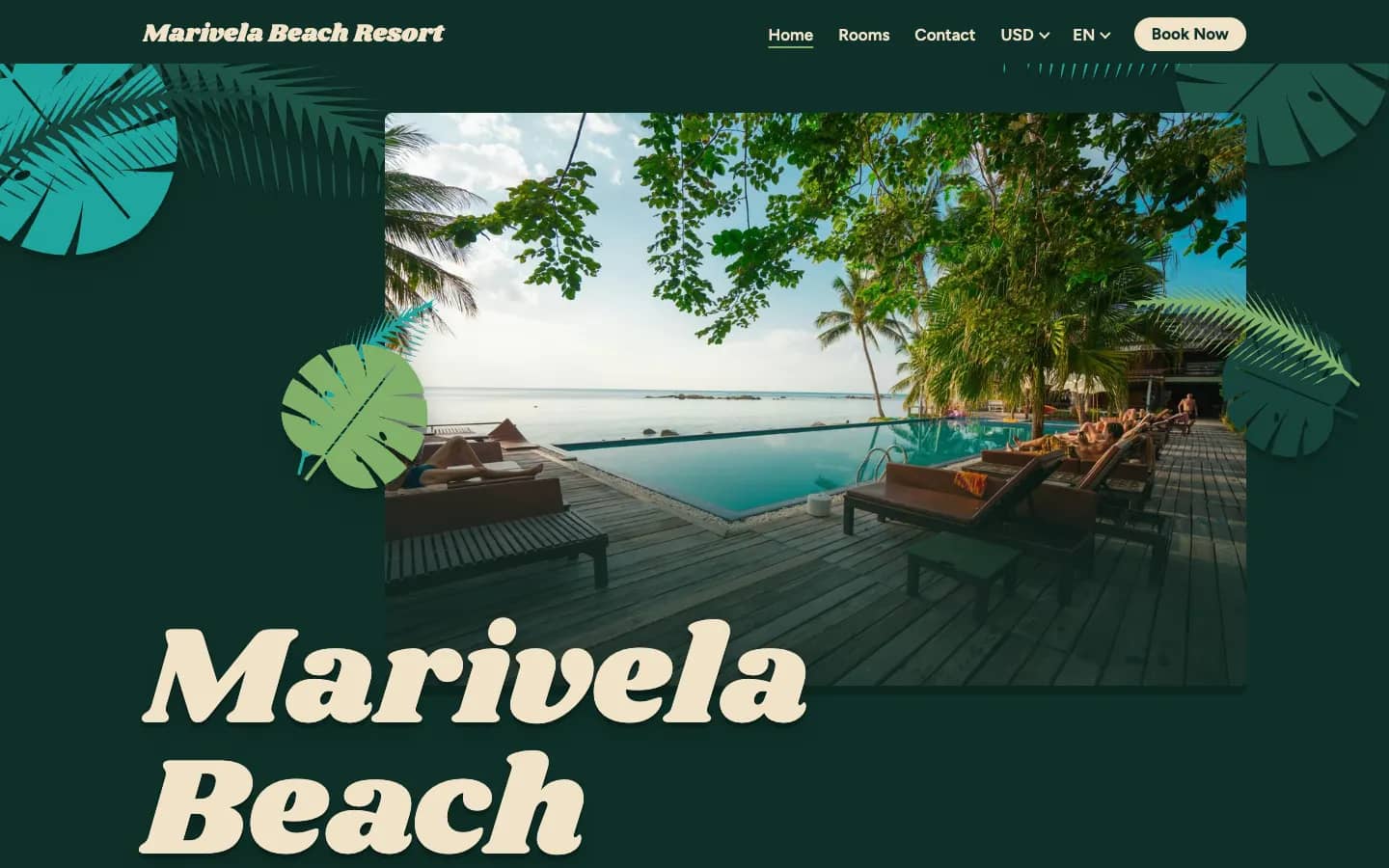 Startseite eines Demo-Hotels im Theme Lanai auf einem Desktop-Bildschirm